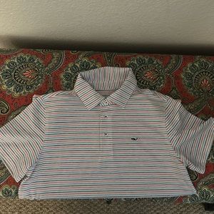 Vineyard Vines Boys Large Sankaty Polo Red White Blue and Light Blue Striped
